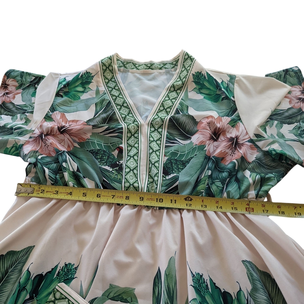 Plus Size Women's Tropical Print Tie Batwing Sleeve Dress Size 2XL - Picture 11 of 13